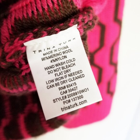 Trina Turk Merino Wool Pink Brown Geometric Honeycomb Crewneck Sweater Size M - Picture 6 of 14